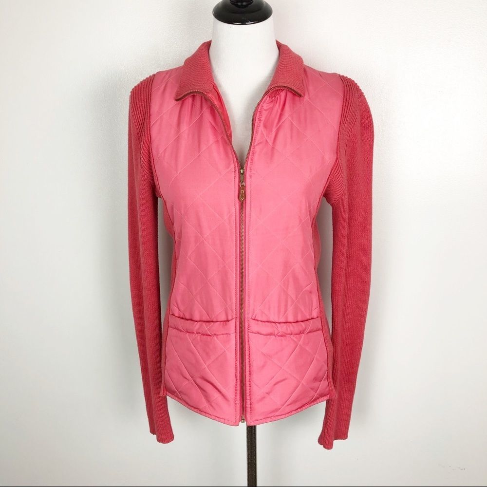 J. McLaughlin Pink Silk Quilted Zip Up Jacket